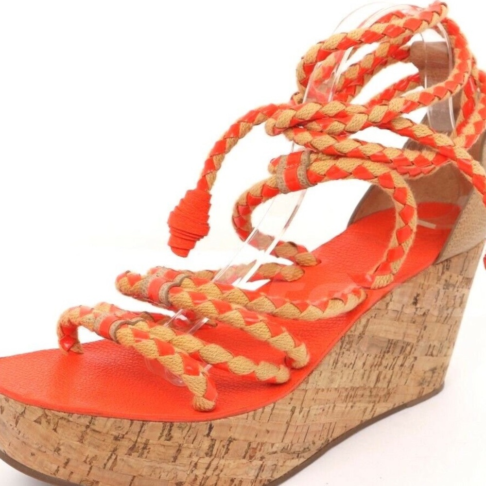 Tory Burch wedge sandals, orange, NEW size 8